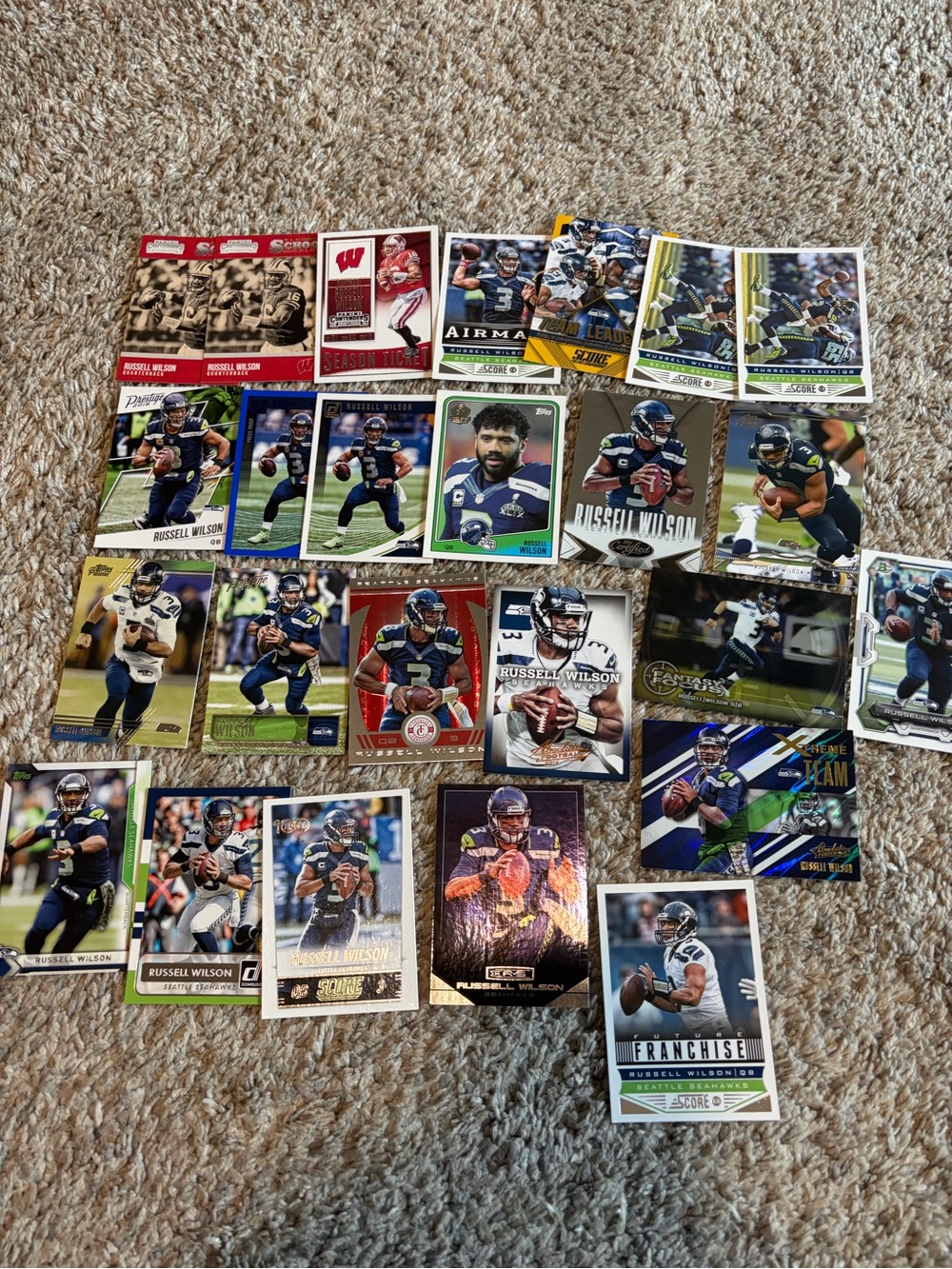 Lot of 25 Russell Wilson football cards including inserts Seattle Seahawks